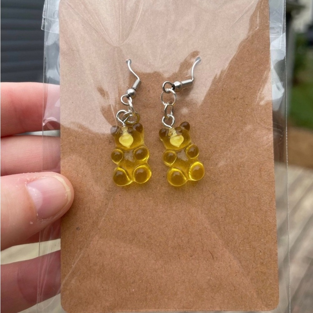 Hand-pieced Yellow Gummy Bear Earrings
